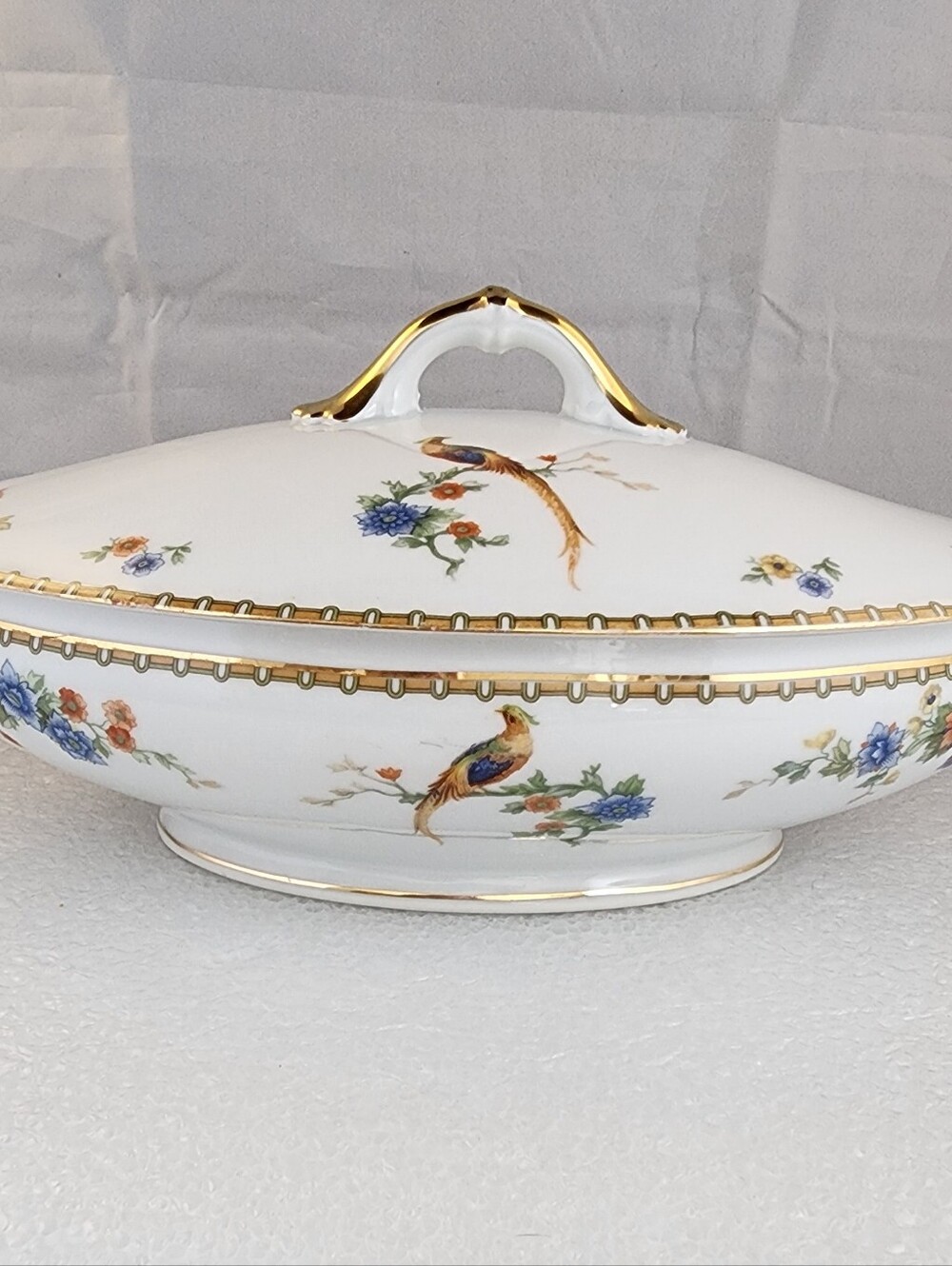 MZ Altrohlau CMR Czech Golden Pheasant Covered Serving Bowl 1918-1930s Czech